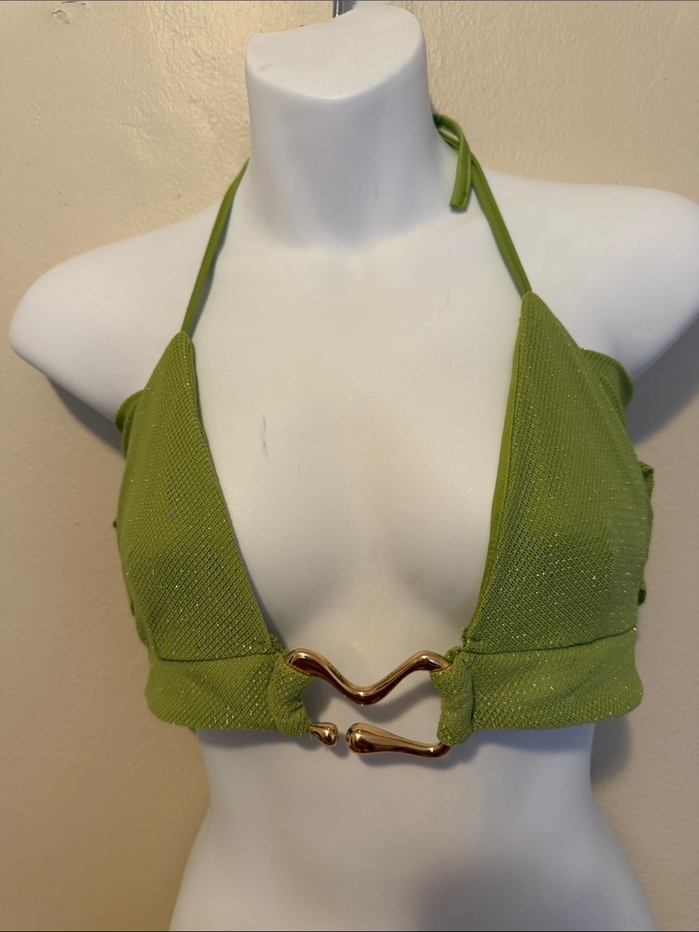 SHEIN Olive Green Halter Wrap Bikini Top